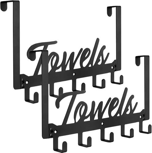 Azmoncy Paquete de 2 Ganchos para Colgar Sobre la Puerta, Colgadores de Toallas Resistentes Sobre la Puerta con 10 Ganchos para Abrigos para