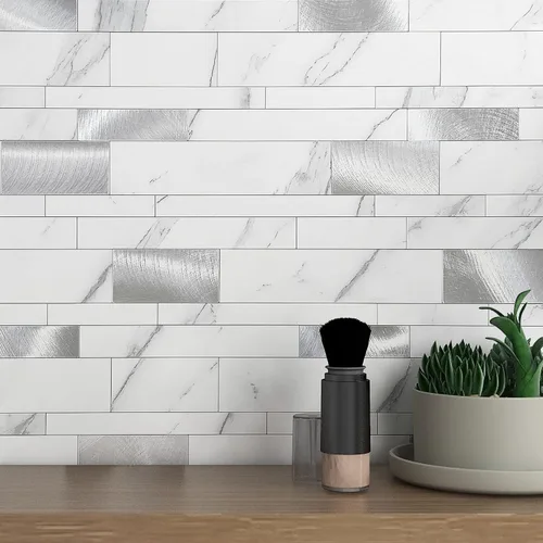Vista 9 de VAOVI Azulejo de Salpicaduras Autoadhesivo Cocina Piedra Estilo Metro Lineal Mosaico Baño Ducha Pared Impermeable (5 piezas, Gris)