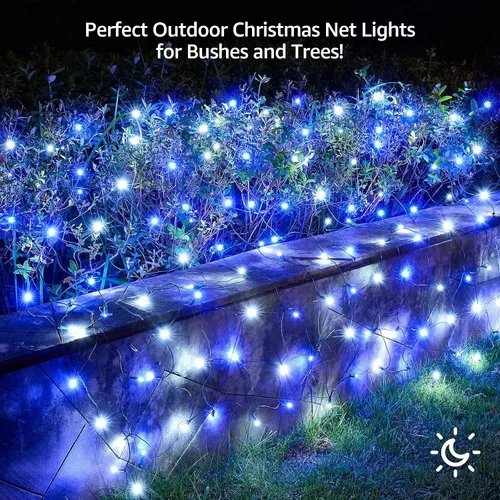 Vista 6 de Red de luces LED verdes de Navidad para exteriores, 120 LED de 6 x 5 pies, tira de luces de malla conectables para exteriores e interiores