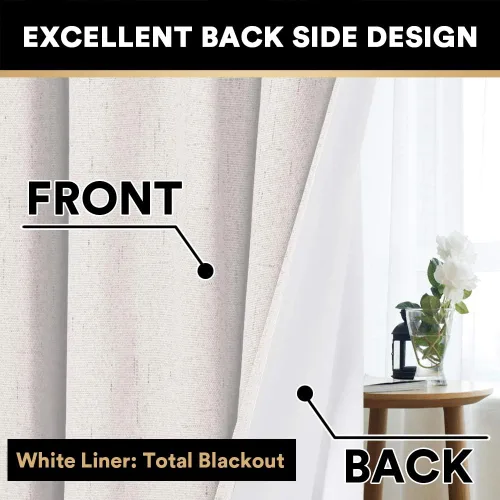 Vista 5 de PrinceDeco Cortinas opacas de lino de 84 pulgadas de largo, cortinas opacas para dormitorio, con aislamiento térmico, con textura de lino, bolsillo