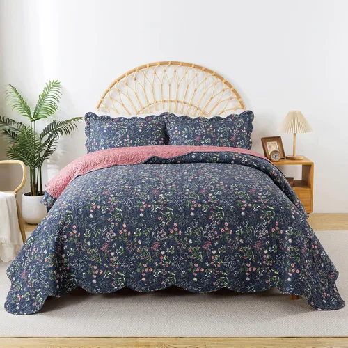 Vista 48 de HoneiLife - Juego de edredón de 3 piezas, colcha de microfibra, reversible, con estampado floral, para todas las estaciones, estilo acuarela