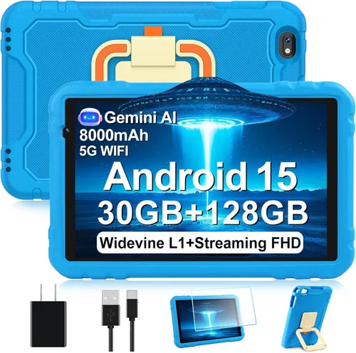 Vista 9 de 2025 Tableta de 10 pulgadas Android 15 Tablets 30GB RAM 128GB ROM 1TB de expansión, Tableta Octa-Core de 8000mAh con estuche a prueba de caídas