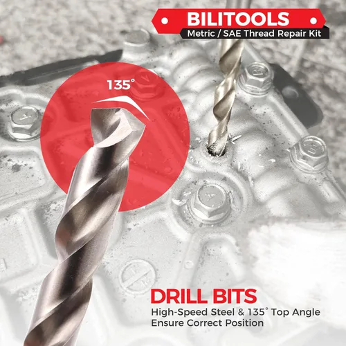 Vista 4 de BILITOOLS M8x1.25 Kit de reparación de rosca, HSS Drill Helicoil Kit de reparación métrica