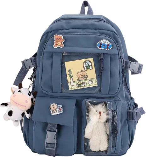 Kawaii Backpack With cute plush pendant and Kawaii pins,Aesthetic Backpack Cute Kawaii Backpack for School