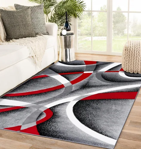Vista 4 de 2305 Alfombra abstracta moderna roja, negra, y beige, Polipropileno, Gris