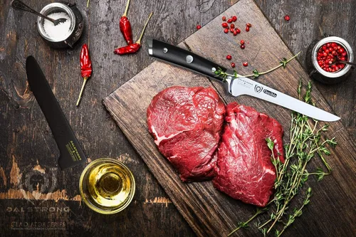 Vista 9 de Dalstrong Gladiator Series Elite - Cuchillo de cocina de acero alemán forjado de alto carbono de 6 pulgadas, afilado, mango negro G10, con funda