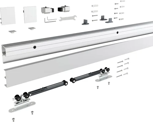 JUBEST Kit de riel de puerta corredera de granero de 6 pies, riel de caja de aluminio montado en la pared, kit de herrajes para puertas de granero
