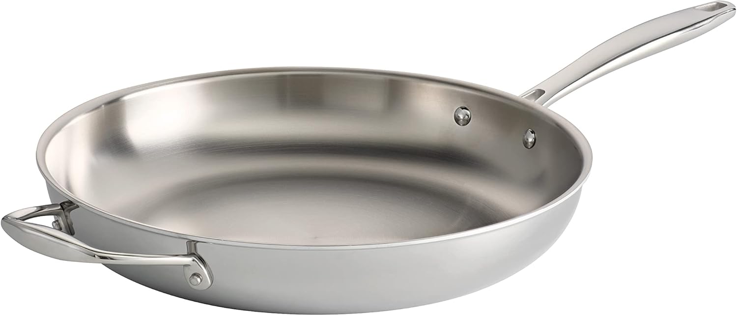 20. Tramontina Signature - Sartén Grande de Acero Inoxidable Tri-Ply Clad de 12 Pulgadas con Mango Auxiliar, Sartén Lista para Inducción, Apta