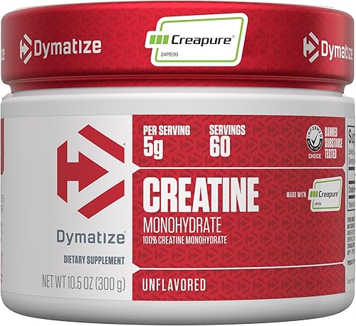 16. Dymatize Monohidrato de creatina con Creapure, 100% en polvo, 0.18 oz por porción, 60 porciones (10.58 oz), creatina para mujeres y hombres, sin