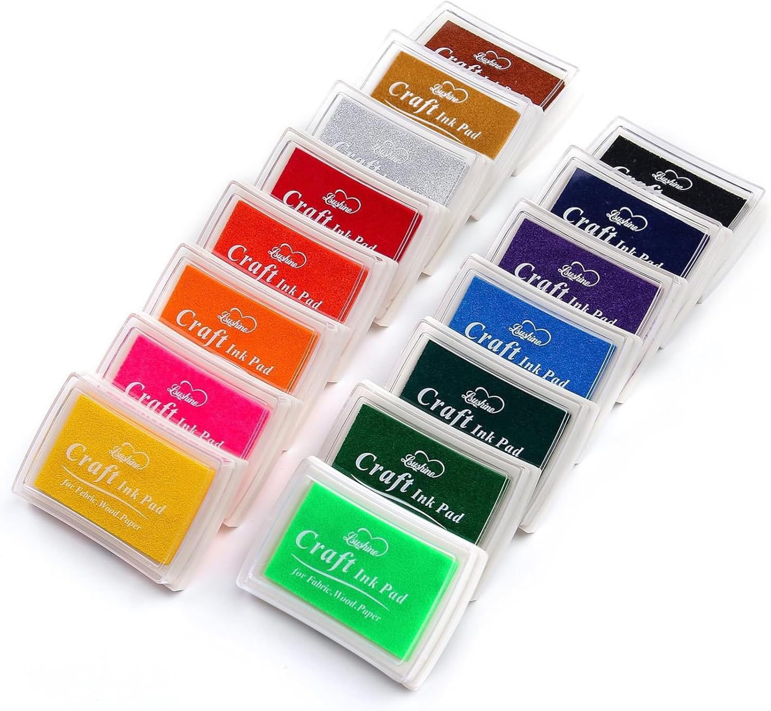 15. Almohadillas de tinta Lsunshine Craft sellos para bricolaje, 15 colores, para papel, madera, tela (paquete de 15)