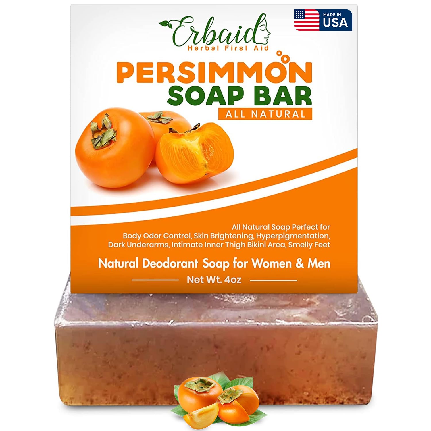 11. Herblov Barra de jabón caqui para control de olores corporales – Gel de baño desodorante purificante con caqui japonés y extracto de té verde