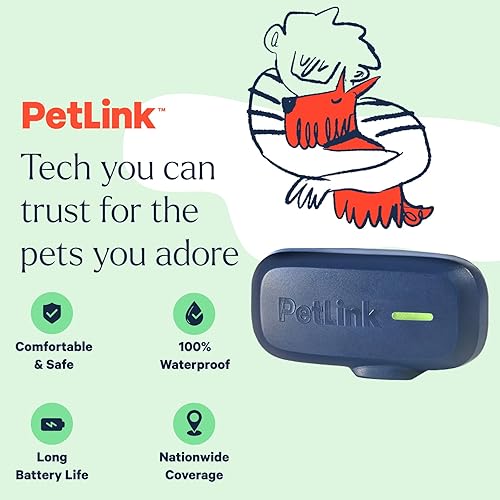 7. PetLink Rastreador de perros GPS - Collar rastreador de mascotas en tiempo real - Rastreador GPS impermeable para perros con valla virtual