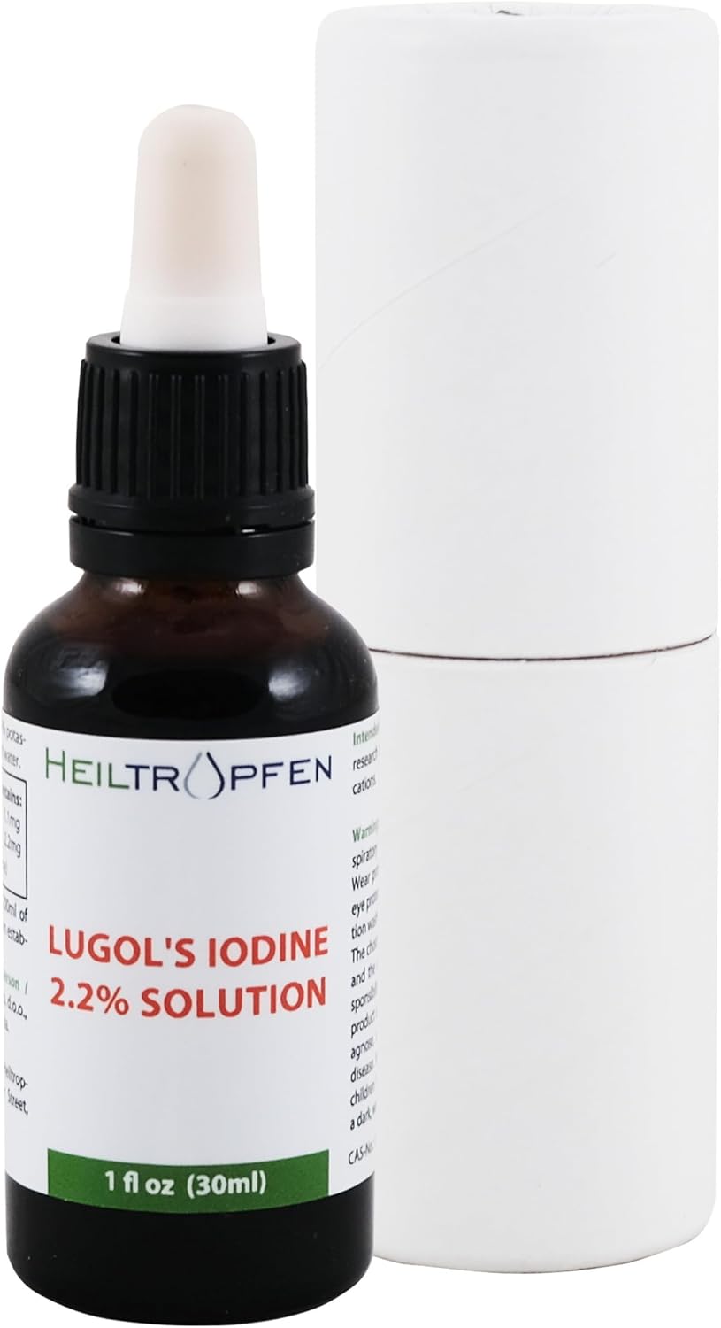 2.2% Solución de Yodo de Lugol 1 Fl Oz - 30 ml Ingredientes de Grado Farmacéutico Tercera Parte Testada Solución de Lugol Hecha con Yodo