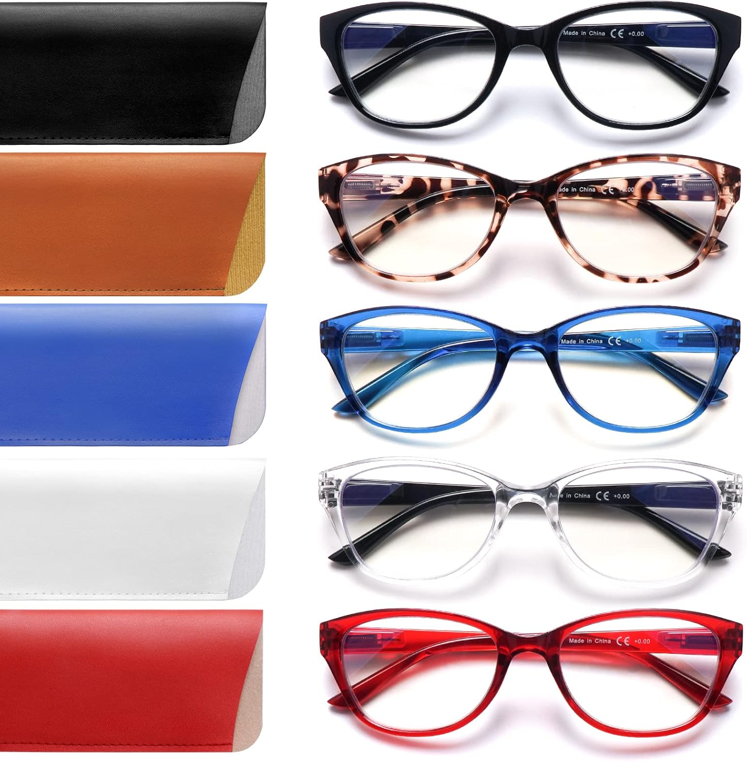 16. COJWIS 5 Pack Reading Glasses for Women Blue Light Blocking Computer Readers with Spring Hinge Anti Eye Strain Eyewear