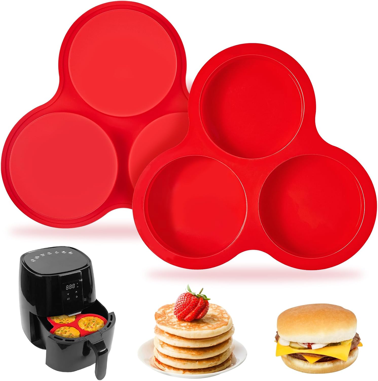 13. Puyeipt Paquete de 2 moldes de silicona para freidora de aire, moldes redondos jumbo de 4 pulgadas para sándwiches de desayuno, bocados de huevo