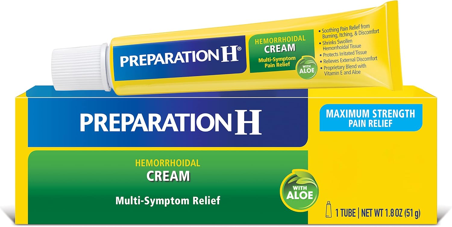 23. Preparación H Crema para Tratamiento de Síntomas de Hemorroides (0.9 onzas tubo), Alivio del Dolor de Máxima Potencia Multisíntoma con Aloe