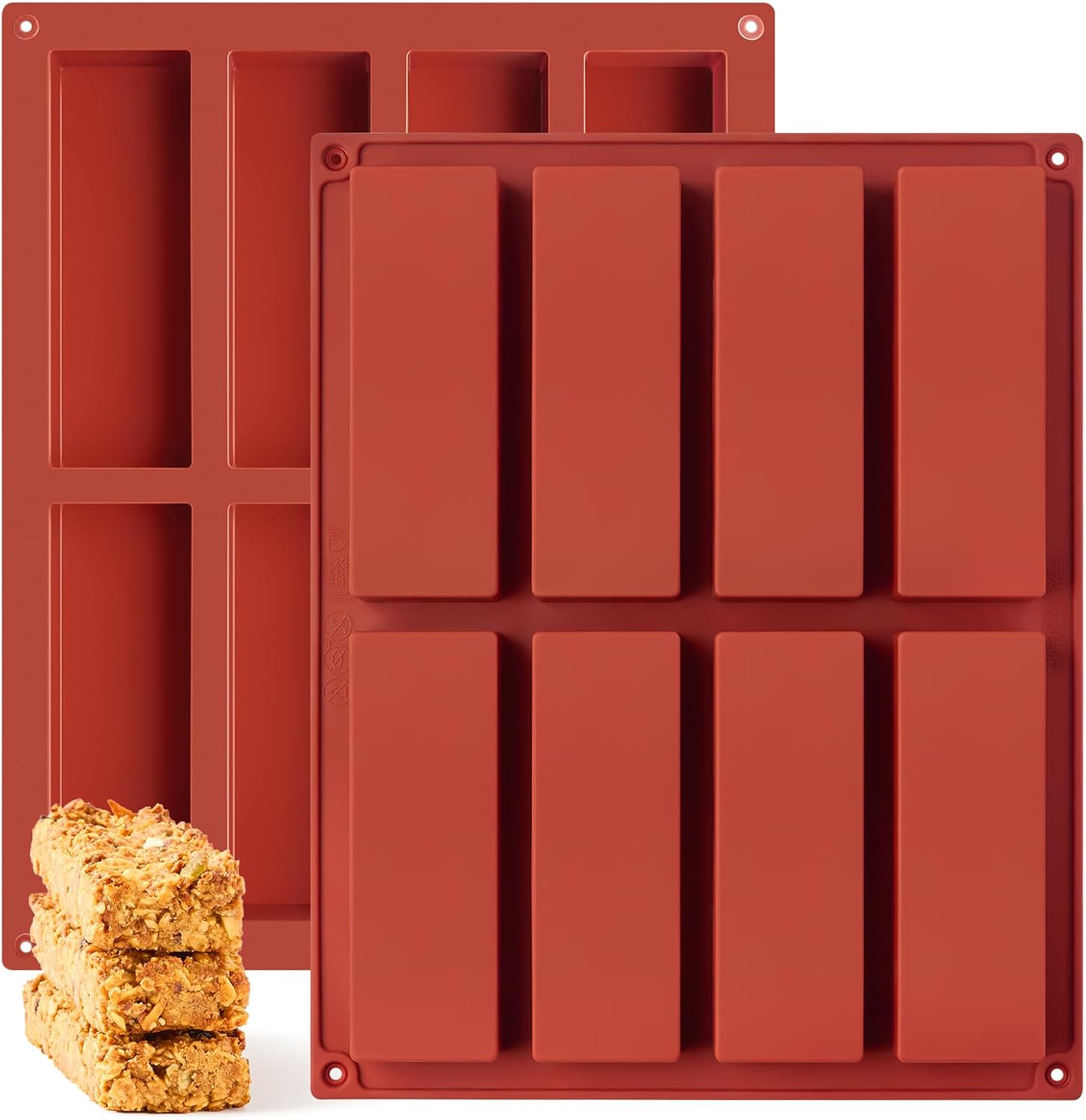 Paquete de 2 moldes de barra de granola de silicona, molde de barra de proteína rectangular de 8 cavidades, moldes de silicona para hornear,