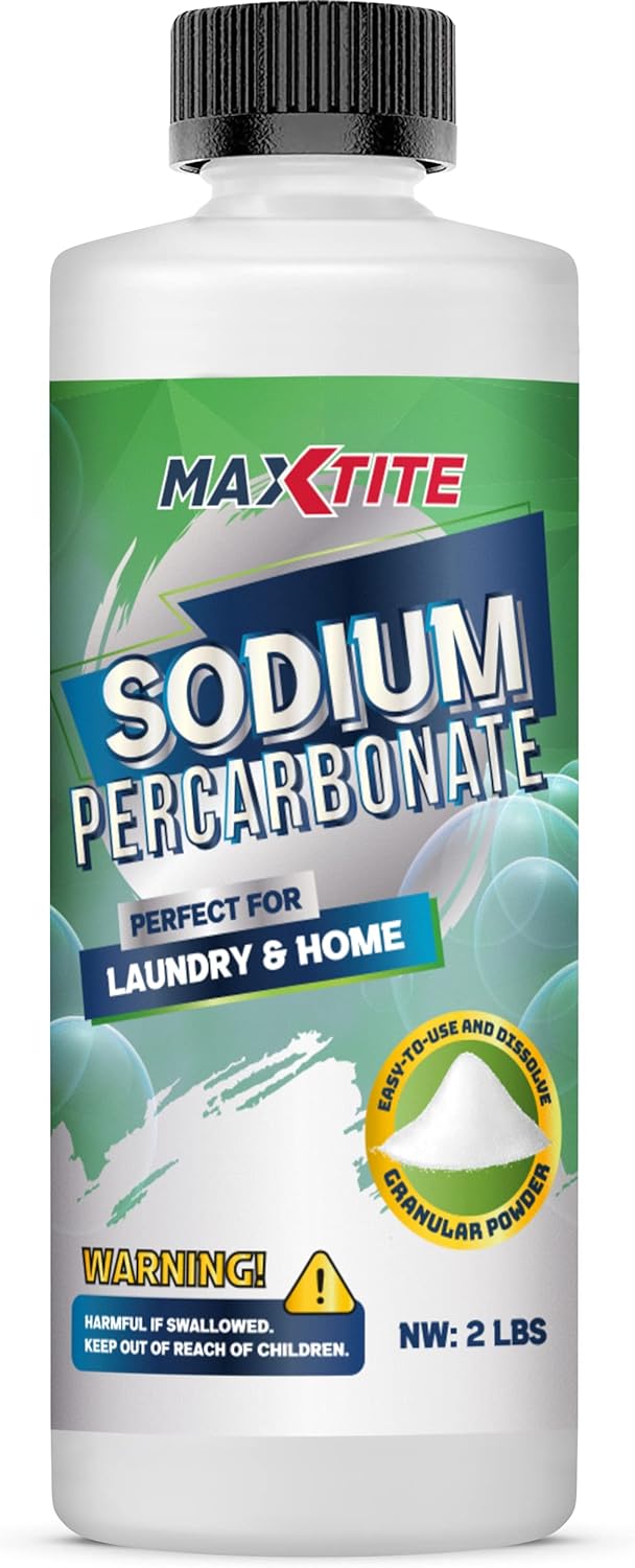 MAXTITE Percarbonato de sodio (2 libras) – 100% puro – Peróxido de hidrógeno sólido/blanqueador oxigenado – Limpiador multiusos para hogar