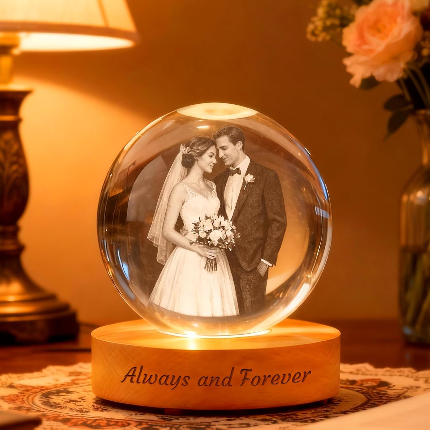 24. Lámpara de bola de fotos de cristal 3D personalizada, regalo conmemorativo personalizado para recuerdo de Navidad, globo de cristal grabado con