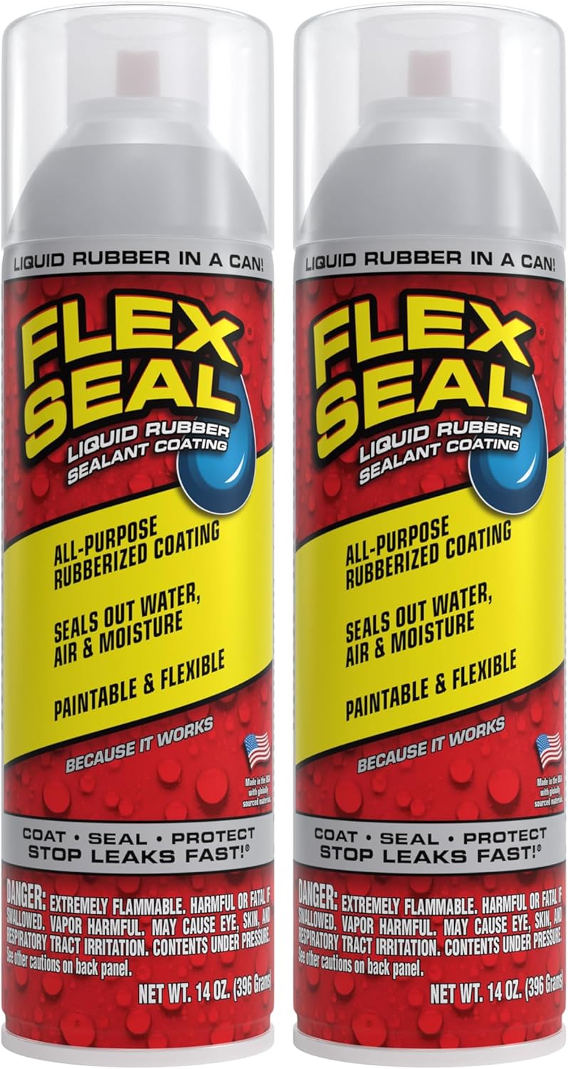 Flex Seal - Sellador de 14 onzas, paquete de 2, transparente, detiene fugas, revestimiento de goma impermeable en aerosol, para canaletas, madera