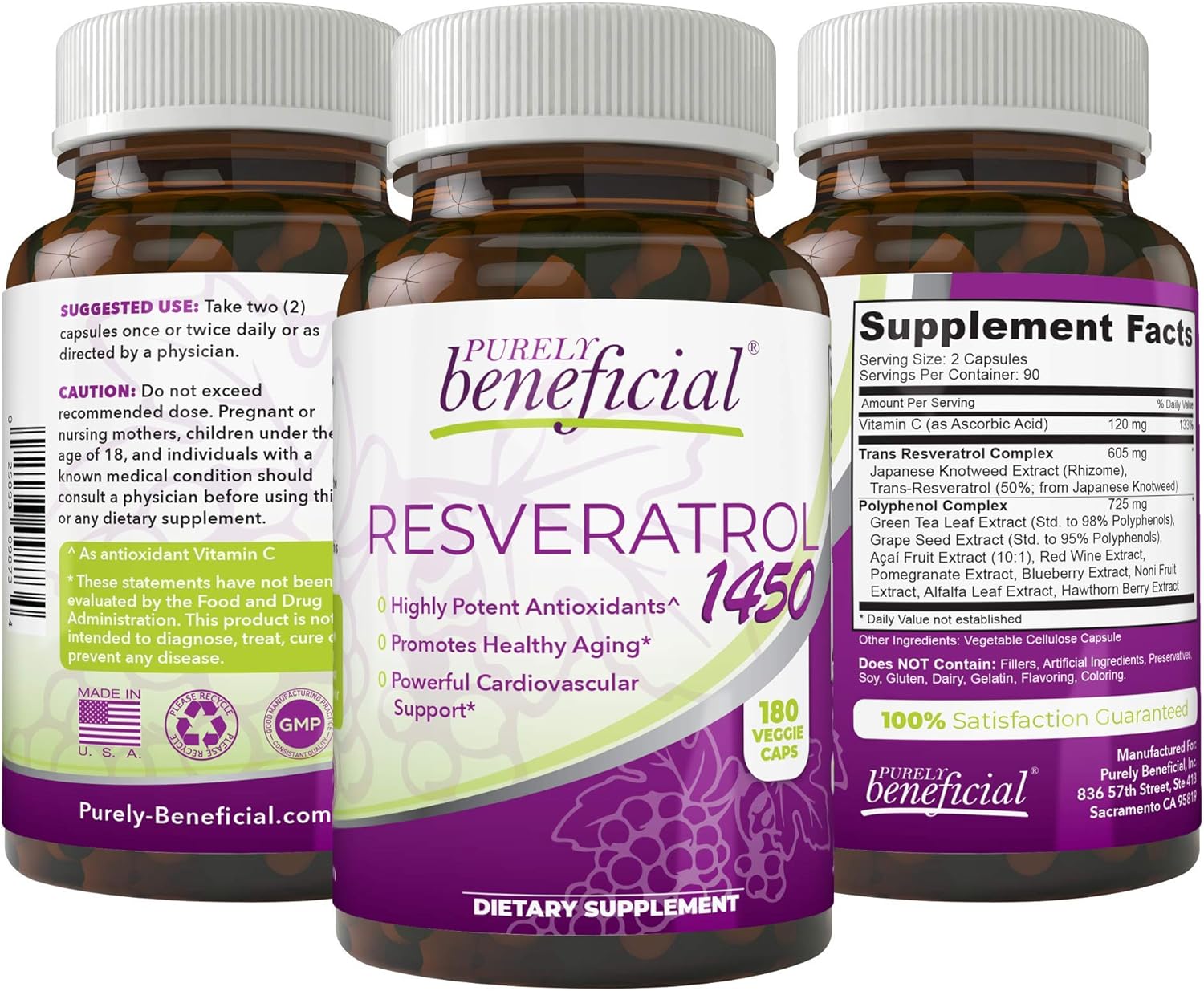 9. PURELY beneficial RESVERATROL1450 – Suministro para 90 días, 1450 mg por porción de potentes antioxidantes y trans-resveratrol, promueve