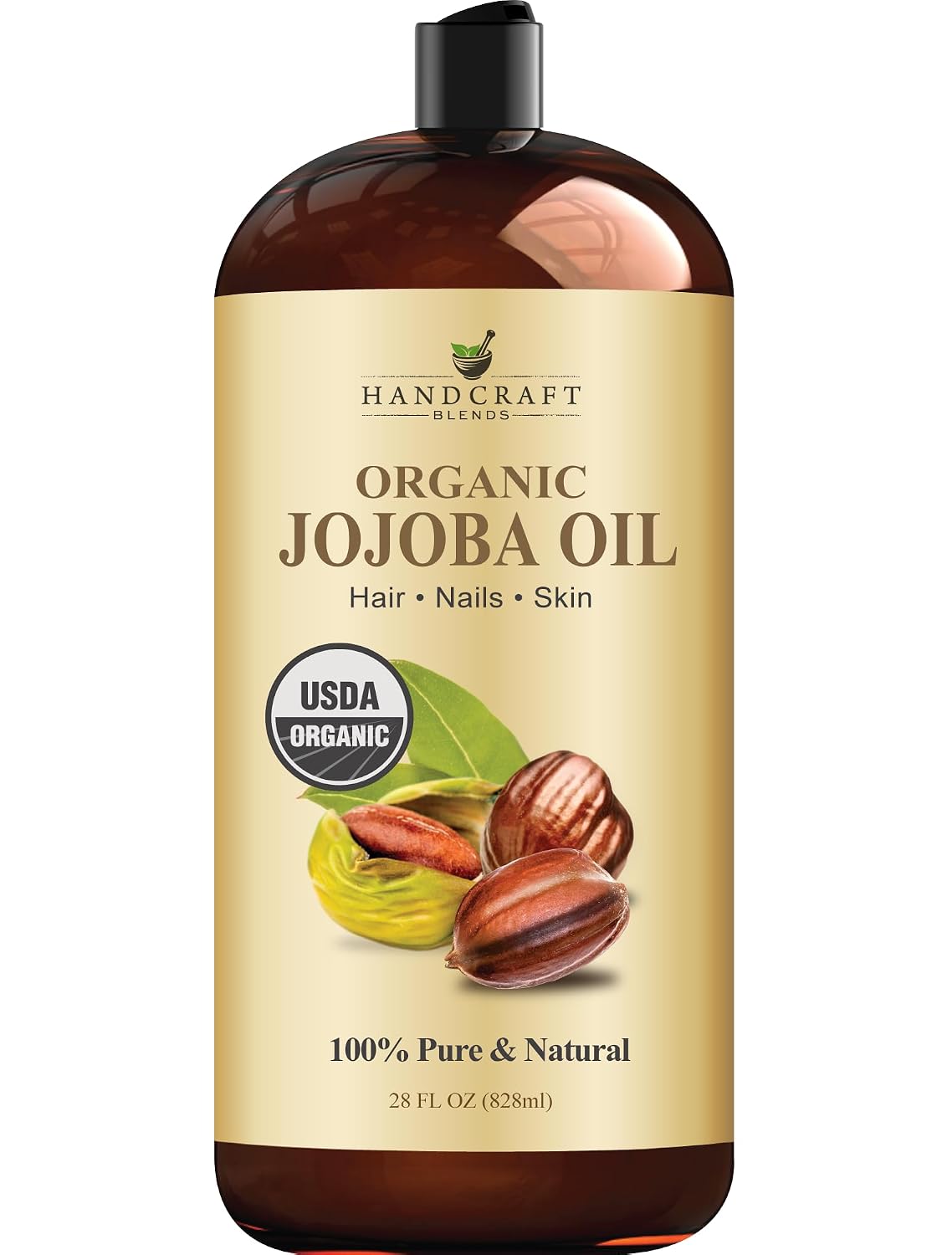 6. Handcraft Blends Aceite de jojoba orgánico USDA prensado en frío 8 onzas líquidas 100% puro y natural para cabello, piel y cara Aceite