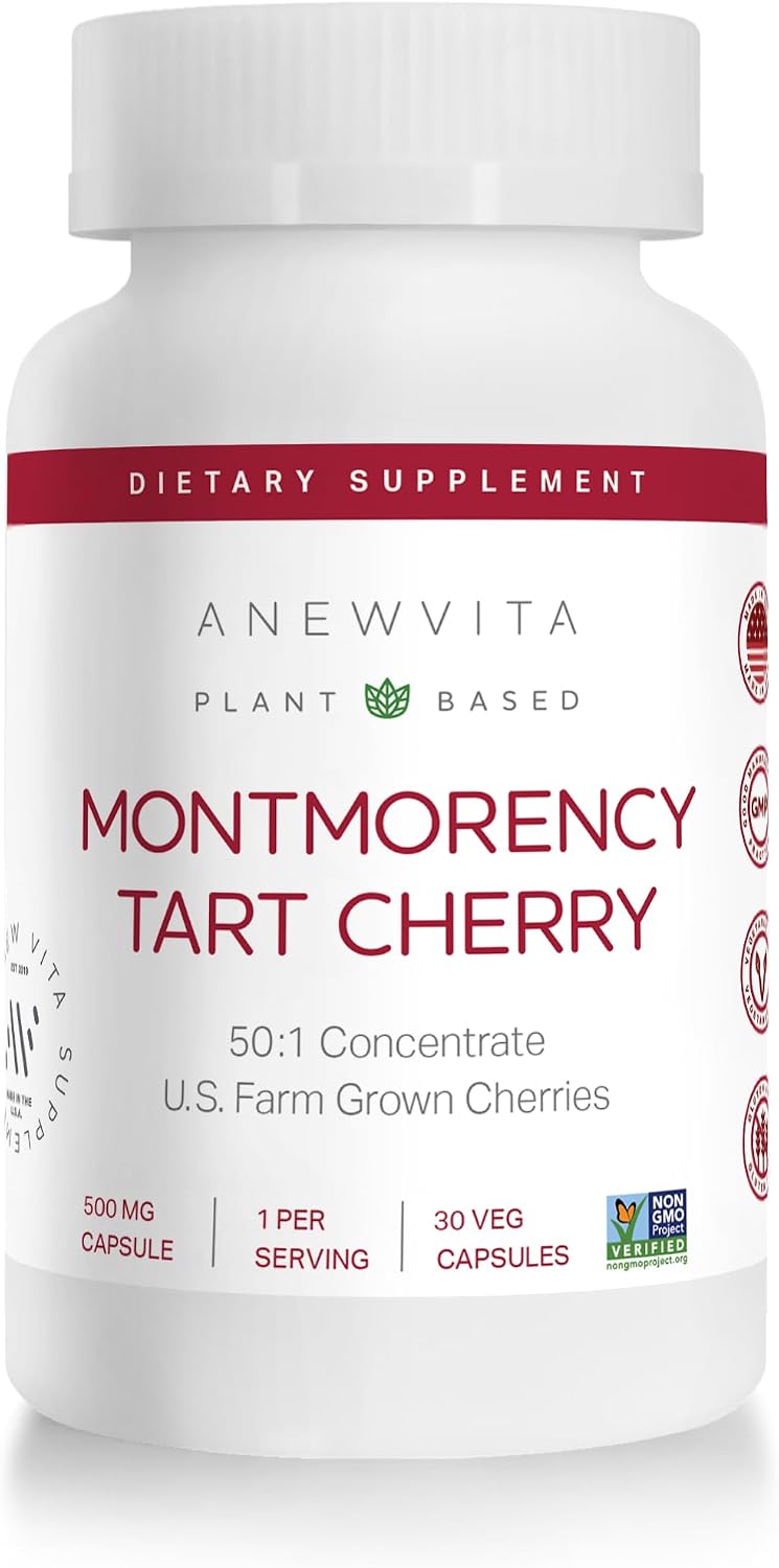 7. Montmorency - Cápsulas de cereza ácida, sin OMG, CherryPure 50:1 concentrado eq. 25,000 mg - Antioxidantes y flavonoides, extracto de cereza ácida