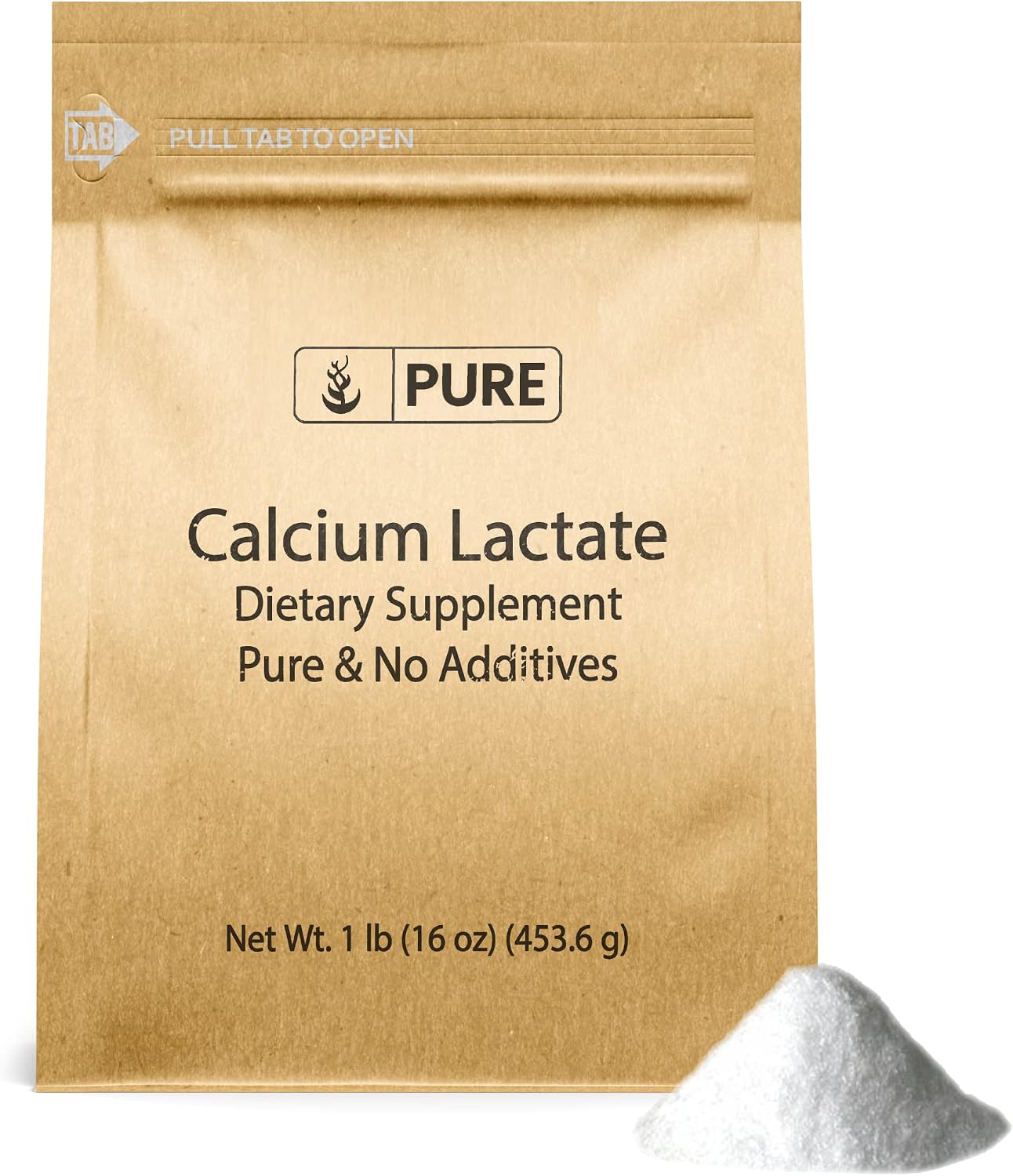 6. Pure Original Ingredients Suplemento de lactato de calcio y calcio, electrolito, sin OMG (4 onzas)
