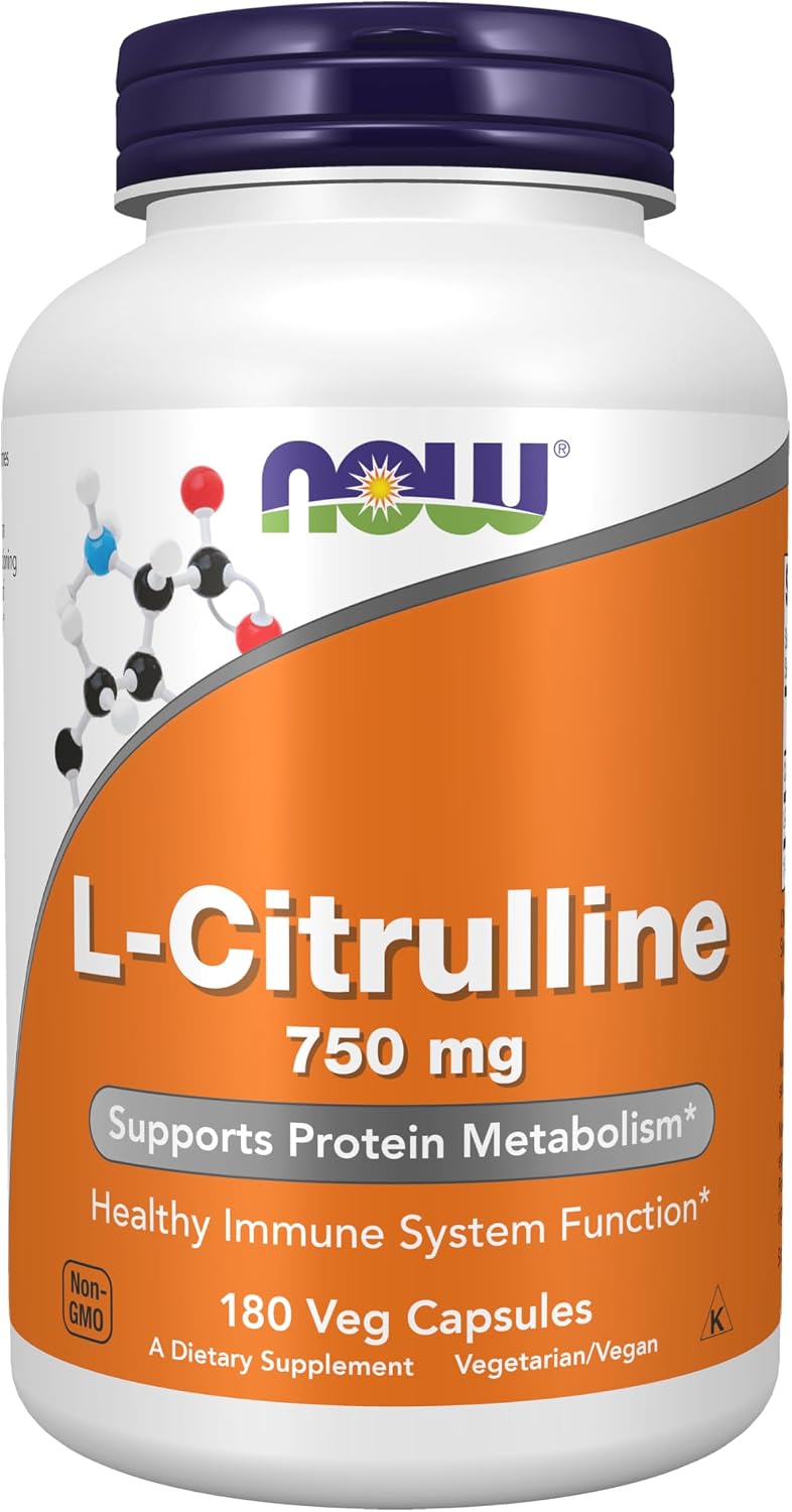 7. NOW Foods Suplementos, L-citrulina 750 mg, apoya el metabolismo de proteínas*, aminoácidos, 90 cápsulas vegetales