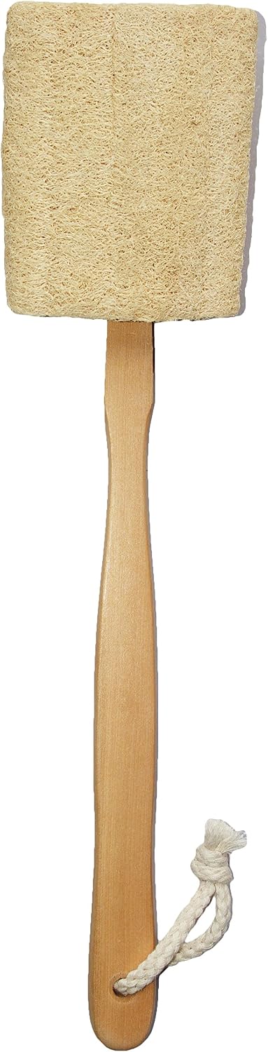 5. Esponja exfoliante natural luffa luffa cepillo de baño en un palo – con mango largo de madera para hombres y mujeres – Esponja de ducha