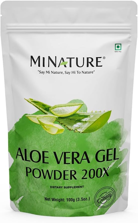 Gel en polvo de aloe vera 200x de mi Nature Natural y puro Aloe Barbadensis 100 g (3.5 oz) Altamente concentrado (200x) Apoyo digestivo