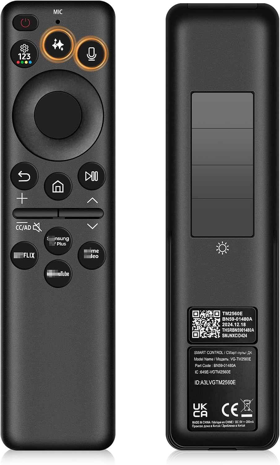 BN59-01480A / TM2360E Control remoto por voz AI con célula solar recargable para Samsung TV, compatible con televisores inteligentes Samsung Neo