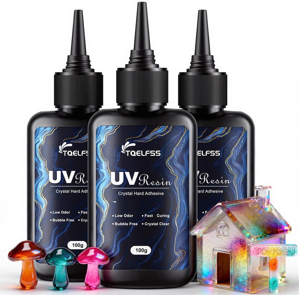 300g de resina UV, transparente cristalina, resina epoxi de curado UV duro, fórmula mejorada, inodora, kit de pegamento activado por energía solar