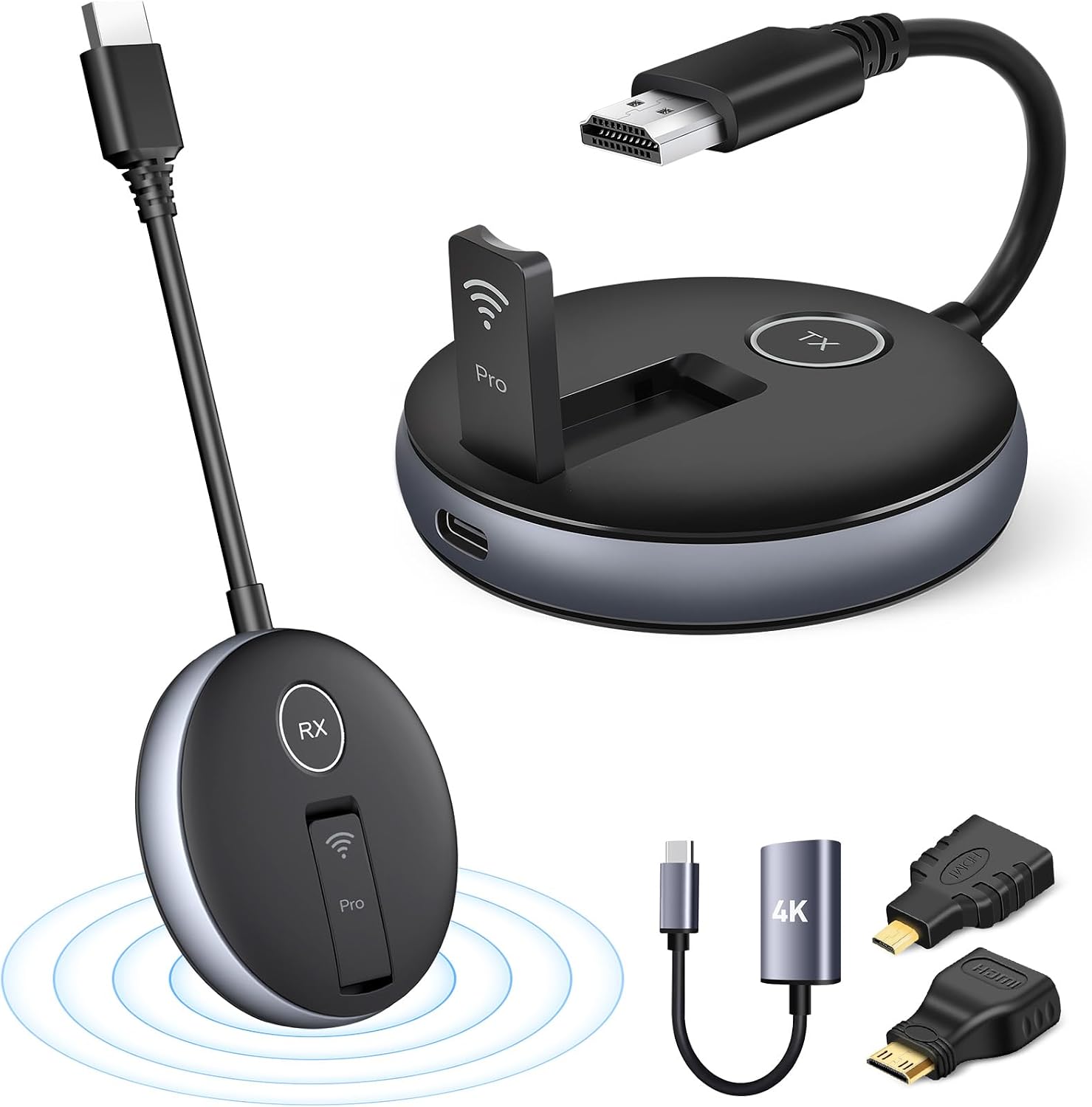 Transmisor y receptor HDMI inalámbrico: kit extensor Plug and Play, multiTV (1TX hasta 4RX), 50M/165FT @60Hz 5.8G/2.4G- Transmite video desde