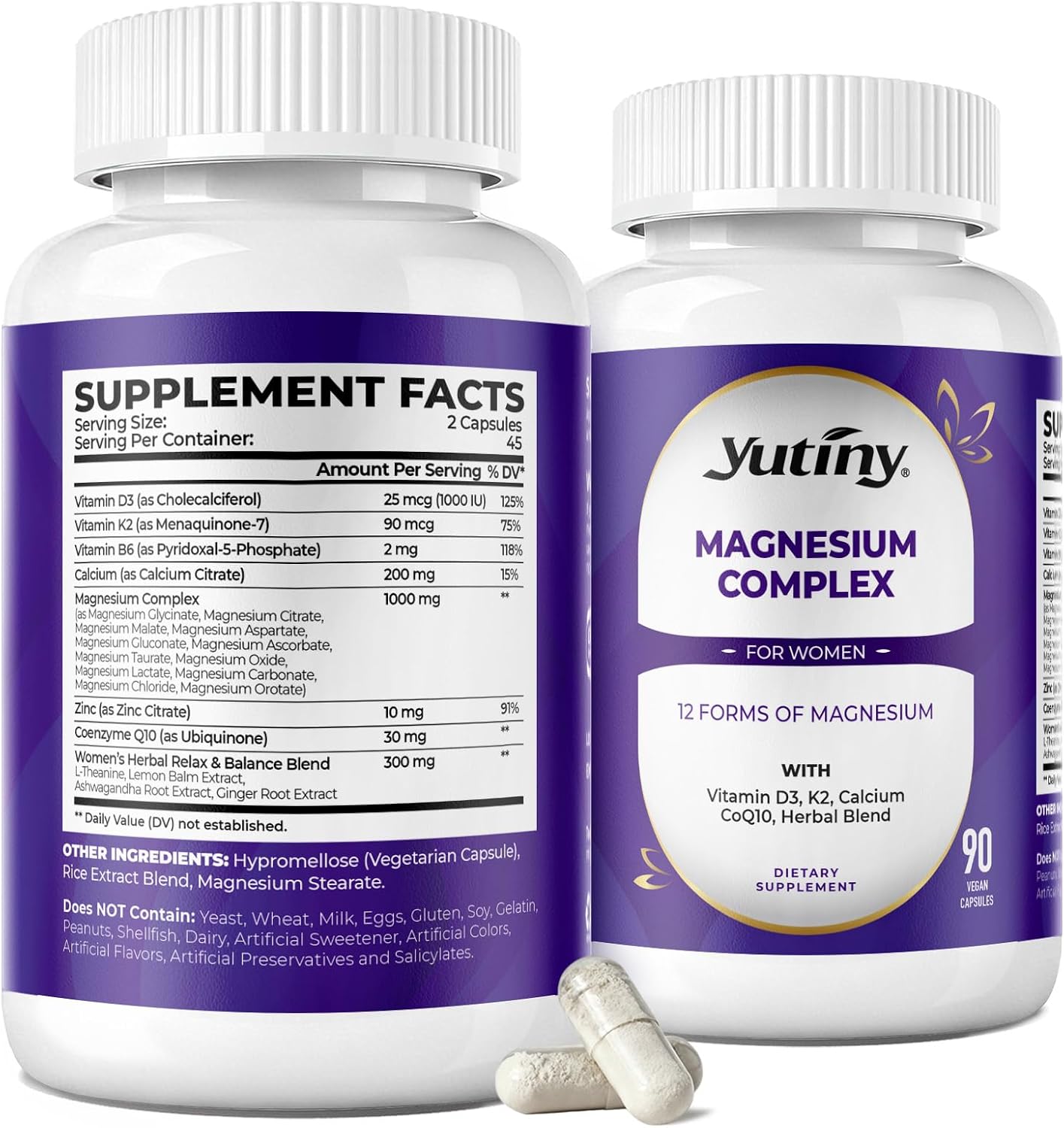4. Complejo de magnesio de 1000 mg para mujeres, suplemento de magnesio 12 en 1 con citrato de glicinato, malato, taurato, vitamina D3 K2, zinc