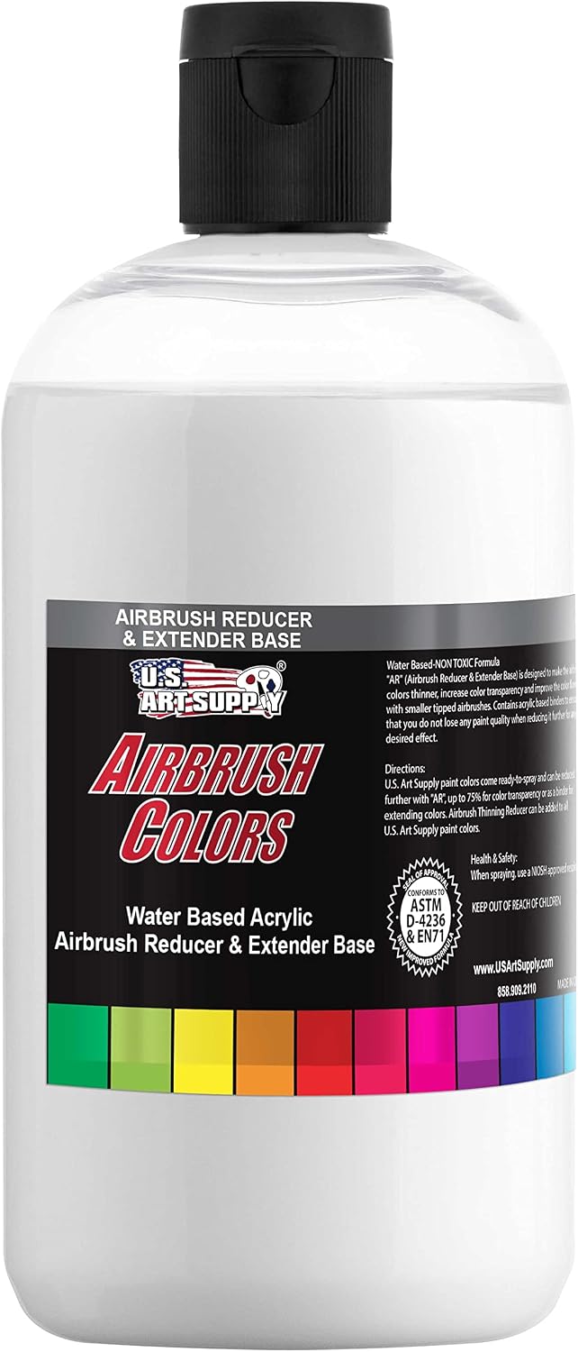 U.S. Art Supply Diluyente, Reductor y Extensor Base para Aerógrafo de 16 Onzas para Pinturas Acrílicas - Diluyente de Pintura para Aerógrafo, Reduce