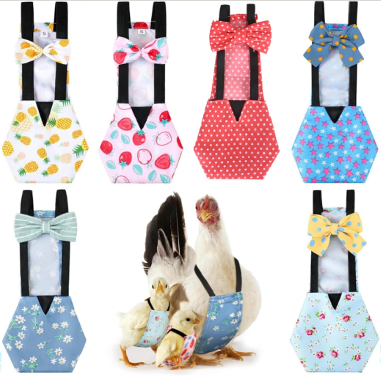 DoubleFill 6 piezas de pañales para pollos para gallinas, gallos, patos reutilizables lavables con lazada para patitos, gallinas, gansos, aves