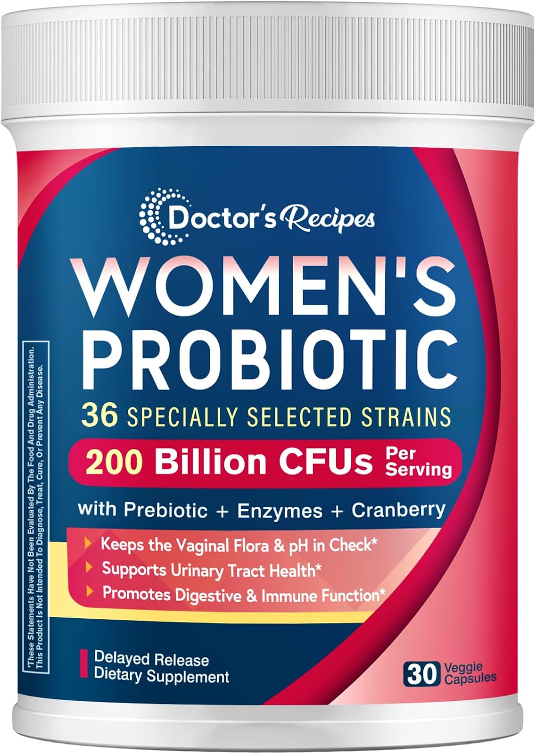 Doctor's Recipes Probióticos para mujeres, 200B CFU 36 cepas, con prebióticos, enzimas y arándano, urinario vaginal digestivo e inmunológico