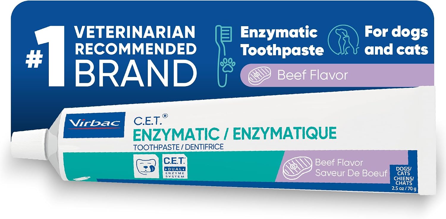 2. Pasta de dientes enzimática Virbac C.E.T., Sabor a carne, 2.5 onza Plaque and tartar control for fresh breath, pet dental care toothpaste, Dual