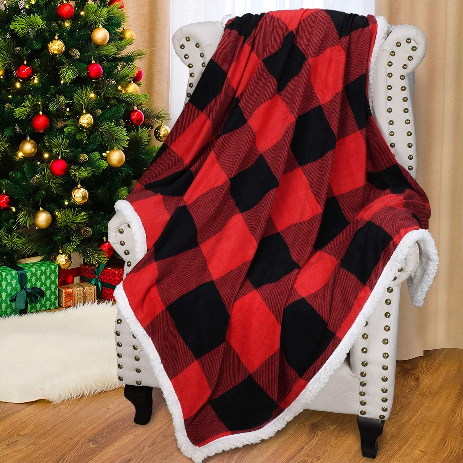 Catalonia - Manta reversible de felpa sherpa roja, súper suave, cálida y cómoda, microplush esponjosa y acogedora para cama, sofá o TV, 60"x50
