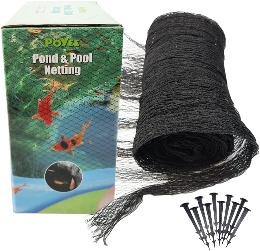POYEE Red de estanque de 10 x 10 pies para hojas, red de hoja, red de estanque con pequeña malla fina que protege a los peces Koi de pájaros, gatos