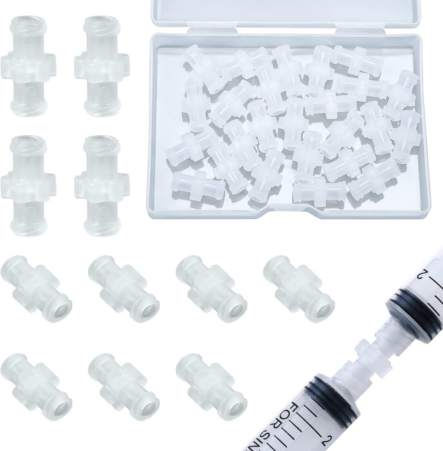Adaptador de jeringa de 25 piezas, kit de conector de acoplador Luer Lock Luer hembra transparente a adaptador de acoplador de jeringa