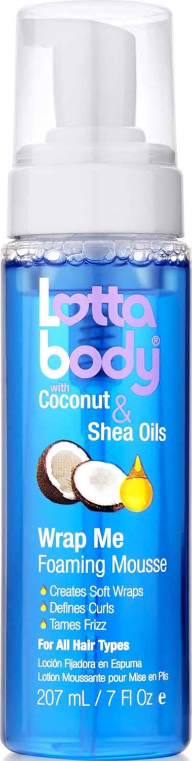 Lottabody Mousse en espuma con aceite de coco y manteca de karité Wrap Me, crea envoltorios suaves, mousse para cabello rizado, define rizos