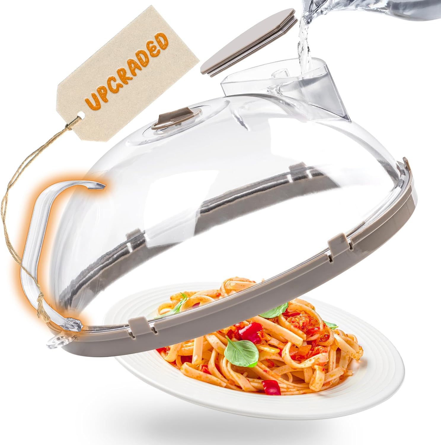 Cubierta de salpicaduras de microondas para alimentos, cubierta de microondas mejorada con vaporizador de agua, mango integrado, cubiertas de