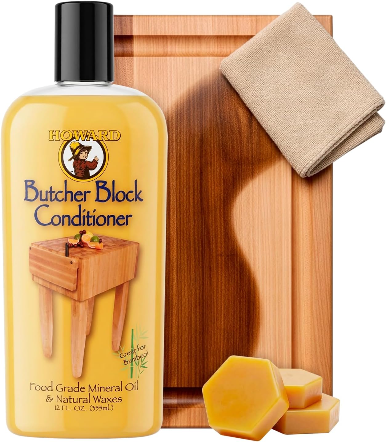 Howard Products Acondicionador de bloques de carnicero y aceite mineral de grado alimenticio para tablas de cortar madera, 12 fl oz - Cuidado