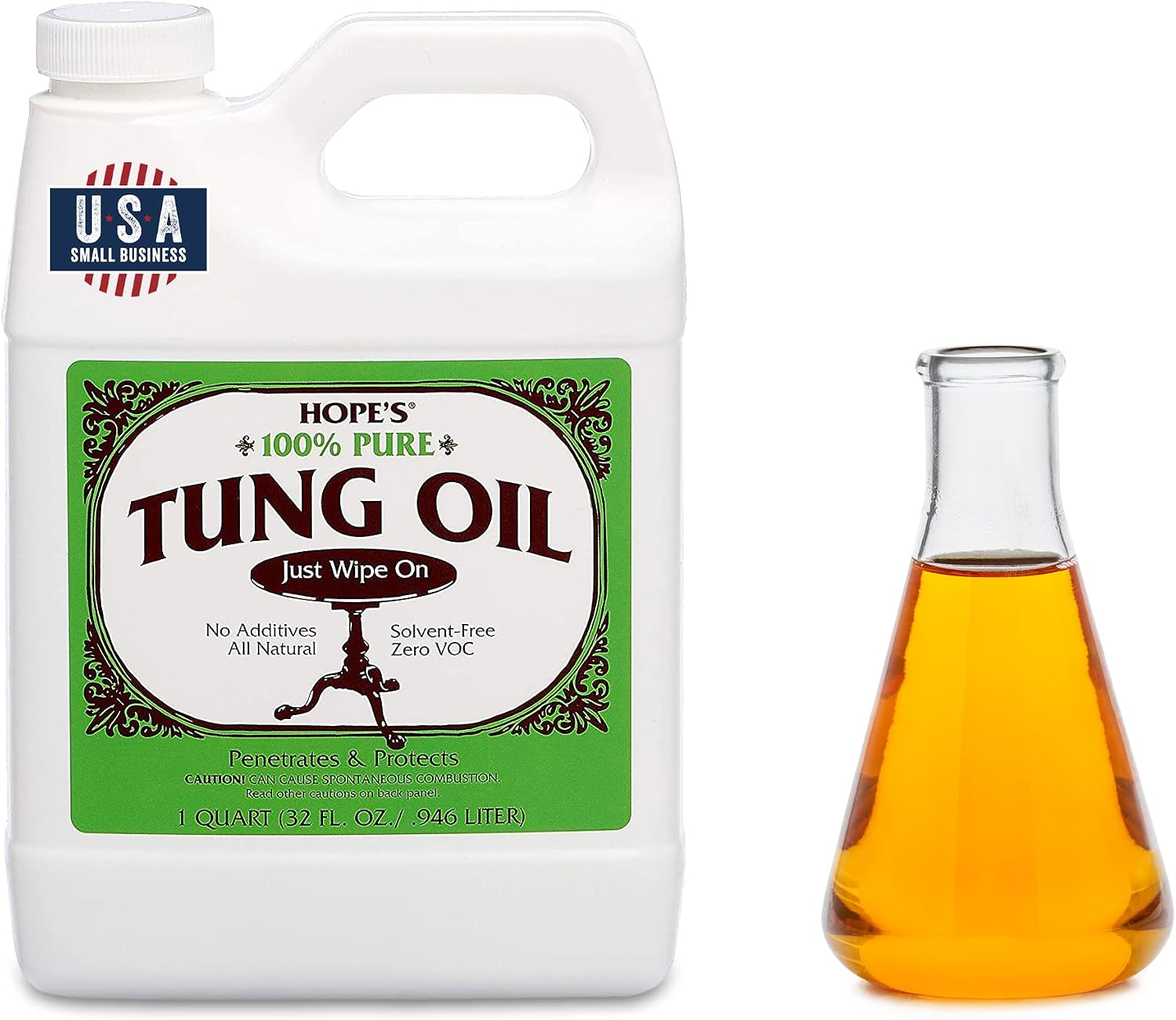 Hope's 100% puro aceite de Tung, resistente a la humedad, acabado de madera para todos los muebles de madera fina y antigüedades – 32 onzas