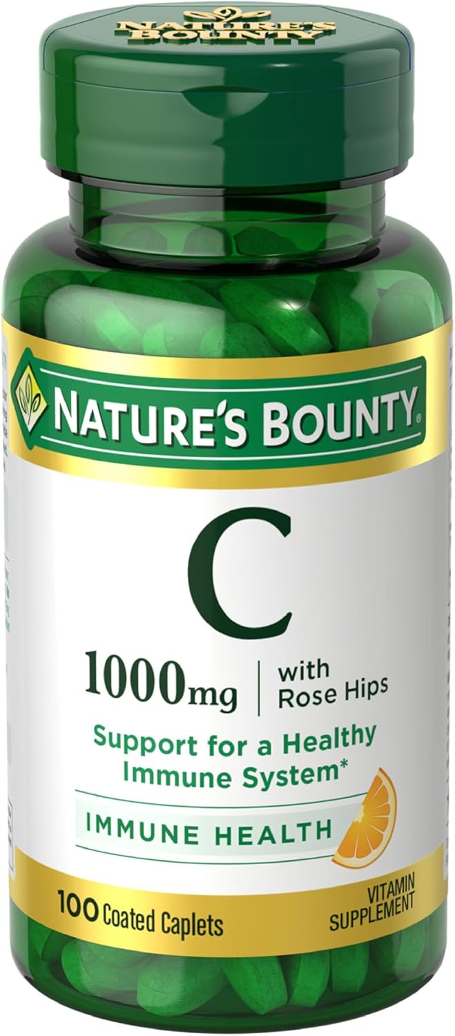 Nature’s Bounty Vitamina C + Escaramujos, Apoyo Inmunológico, 1000mg de Vitamina C, Cápsulas Recubiertas, 1 Dosis al Día, Cápsulas Vegetarianas, 100