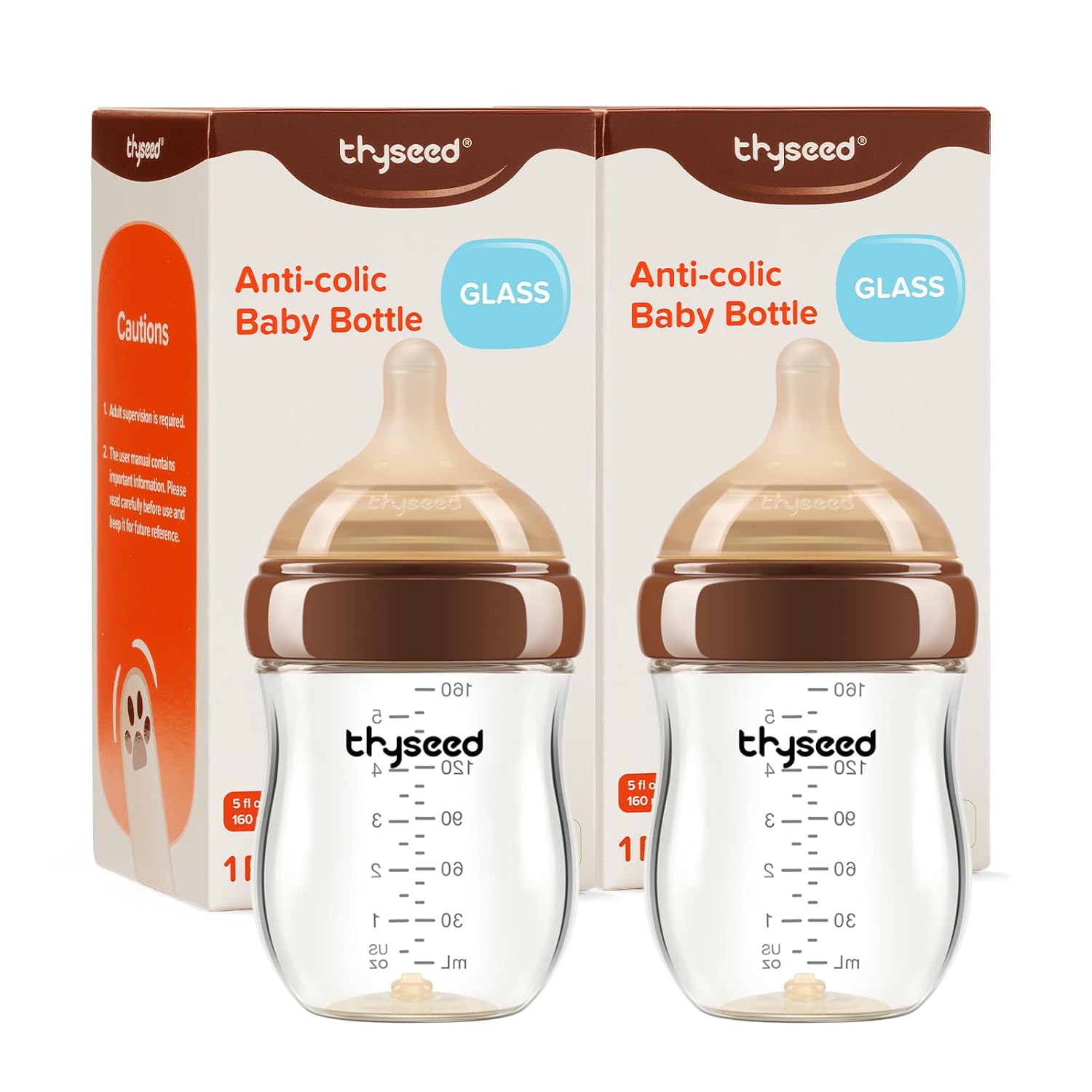 Thyseed Biberón de vidrio anticólicos para bebés amamantados, alimentación natural, pezón de flujo extra lento para recién nacido similar al pecho