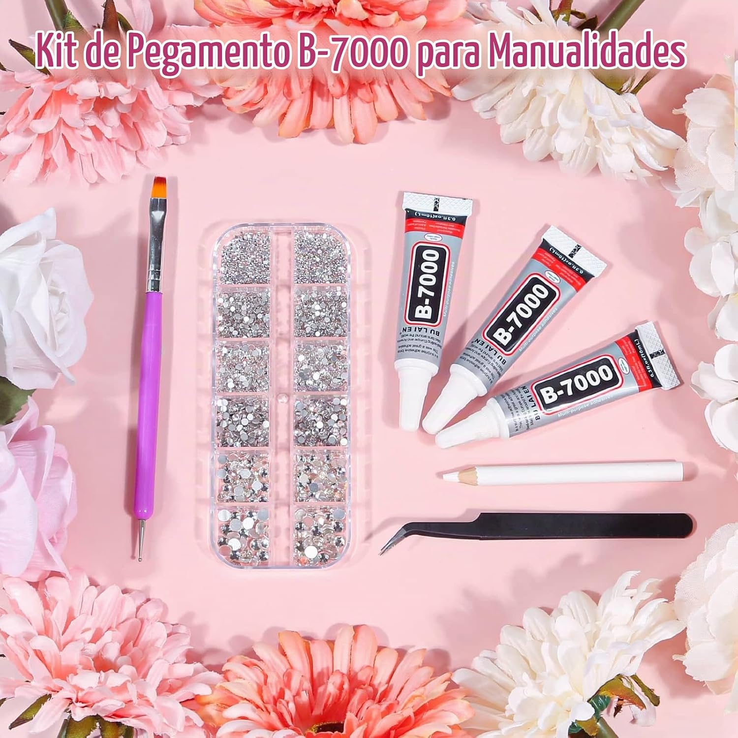 Audab B7000 - Pegamento adhesivo para joyas con diamantes de imitación de vidrio para manualidades, 2100 gemas de parte trasera plana, diamantes