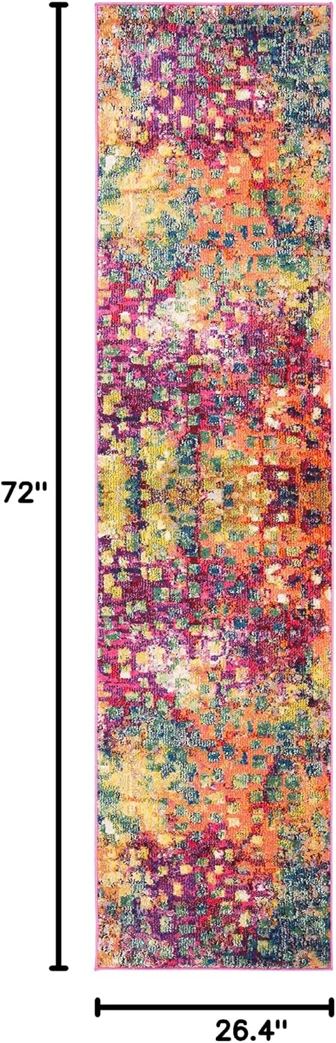 SAFAVIEH Colección Madison - Alfombra de pasillo, 2'2" x 6', color fucsia y oro, diseño bohemio abstracto envejecido, no desprende pelusa y fácil